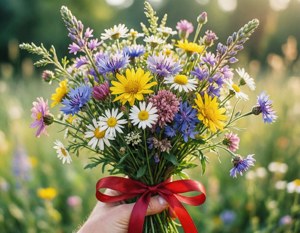 Một bàn tay cầm bó hoa dại với dải ruy băng đỏ, thẩm mỹ tình yêu tươi mới. — Tình yêu thẩm mỹ GIF Hình nền