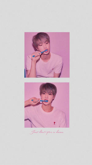 BTS Jin dễ thương đang đánh răng — Dễ thương bts Hình nền