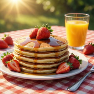 Bánh pancake ngon lành với dâu tây, nền ảnh đại diện bữa sáng mùa hè — Pixel Watch Hình nền