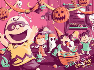 Hình nền Bữa tiệc Halloween màu hồng của Charlie Brown