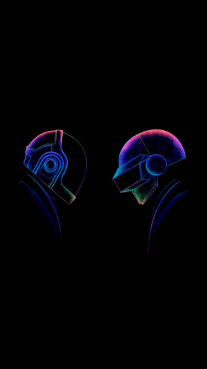 Hình nền AMOLED về Daft Punk với màu sắc phát sáng xanh lam, tím và xanh lục.