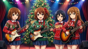 Các cô gái K-On! biểu diễn hòa nhạc Giáng sinh trên sân khấu — Anime giáng sinh Hình nền