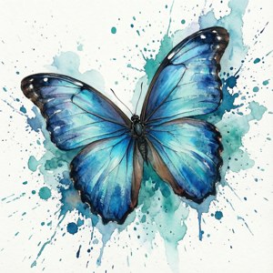 Bướm morpho xanh vẽ màu nước với hiệu ứng bắn tung tóe. — Bướm thẩm mỹ Hình nền