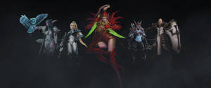 Hình nền teaser bìa các anh hùng và phản diện StarCraft trong trò chơi điện tử Heroes of The Storm.