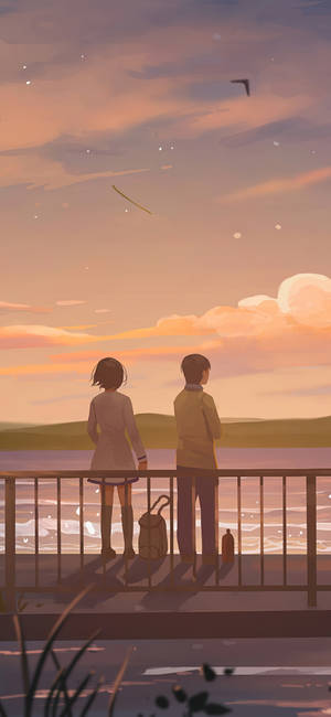 Cặp Đôi Ngắm Hồ Nghệ Thuật — Anime phong cảnh GIF Hình nền