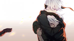 Hình nền cặp đôi tóc trắng ôm nhau trong phong cách anime