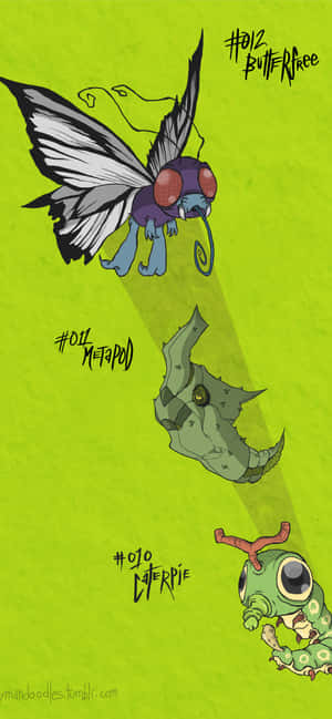 Caterpie, Metapod Và Butterfree Điện Thoại Xanh Thẩm Mỹ — iPhone 15 Pro Hình nền