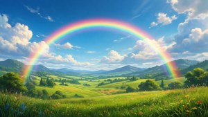 Một cầu vồng trải dài trên những cánh đồng yên bình của Hyrule