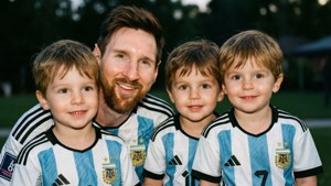 Messi cùng các con trai trong trang phục áo đấu Argentina.