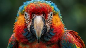 Cận cảnh chân dung chú vẹt Macaw nhiều màu sắc.