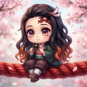 Phiên bản chibi đáng yêu của Rui đang chơi với một con nhện