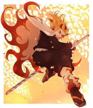Hình nền Rengoku Kyoujurou nhảy. — Galaxy Z Fold 6 Hình nền