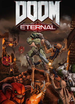 Hình nền Doom Eternal nơi Doomguy tiêu diệt quỷ Fodder và Heavy — OnePlus Pad Hình nền