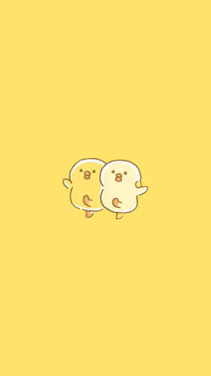 Chú gà con nhảy múa màu vàng pastel dễ thương — Vàng aesthetic Hình nền