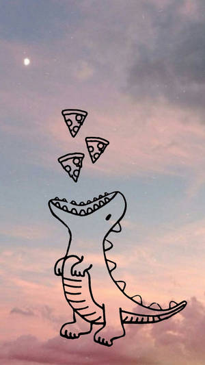 Chú Khủng Long Dễ Thương Ăn Pizza Trên Bầu Trời — Dễ thương Khủng long Hình nền