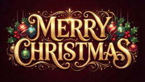 Dòng chữ 'Merry Christmas' phong cách anime kèm đồ trang trí