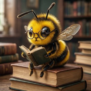 Charmy Bee đọc sách giữa những chồng sách. — Pixel Watch Hình nền