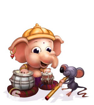 Chúa bé Ganesh và chuột Mushika đánh trống nghệ thuật — Honor Magic V5 Hình nền