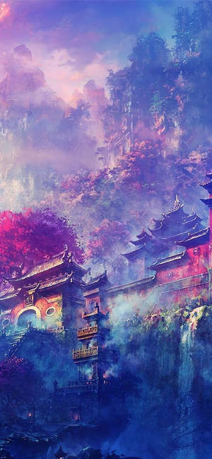 Chùa Tím Anime Thẩm mỹ — iPhone 15 Hình nền