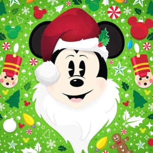 Chuột Mickey đội mũ ông già Noel và trang trí Giáng sinh — Disney giáng sinh Hình nền