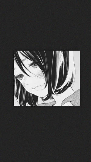 Cô gái anime buồn phong cách đen trắng cho điện thoại