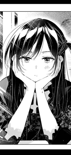 Cô gái anime buồn trong dải truyện tranh manga đen trắng
