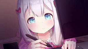 Cô gái anime dễ thương đang viết