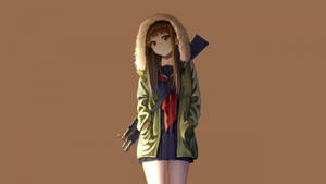 Hình nền cô gái anime mặc hoodie cầm súng — Dễ thương anime girl Hình nền