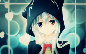 Hình nền cô gái anime mắt đỏ xanh mặc áo hoodie — Dễ thương anime girl Hình nền