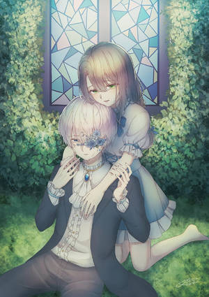 Hình nền cô gái anime ôm từ phía sau — Dễ thương anime girl Hình nền