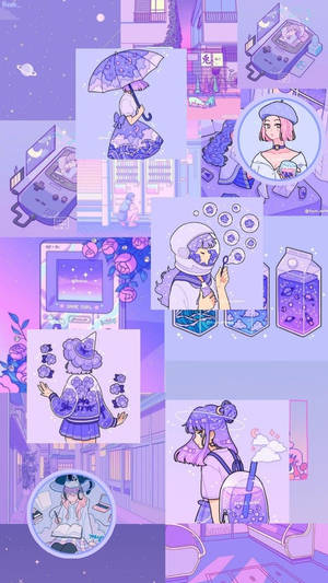 Hình nền cô gái anime pastel tím