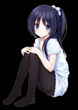 Cô gái anime tóc xanh ngồi