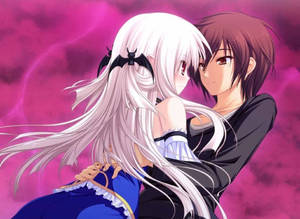 Hình nền cô gái tóc trắng ôm ấp trong anime