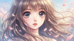 Chân dung cô gái theo phong cách manga tuyệt đẹp với những cánh hoa.