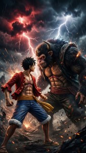 Luffy ở dạng Gear Fourth chiến đấu với Kaido dưới bầu trời giông bão. — iPhone 7 Hình nền