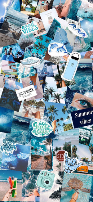 Cool Blue Summer Collage — iPhone 18 Pro Hình nền