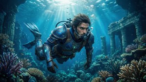 Link khám phá tàn tích dưới nước trong bộ giáp Zora. — Zelda Hình nền