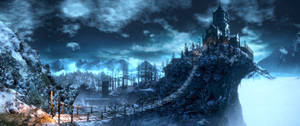 Hình nền đồ họa siêu rộng của một địa điểm trong game Dark Souls 3.