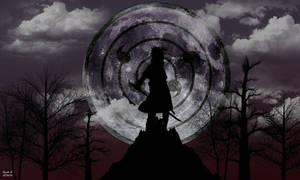 Hình nền Sasuke Uchiha với mặt trăng tròn chiếu ra ảo thuật Vô Hạn Nguyệt Độc.