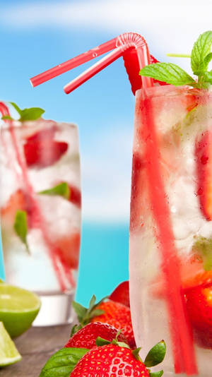 Hình nền đồ uống nhiệt đới Zesty Strawberry Tom Collins — 9:16 Hình nền