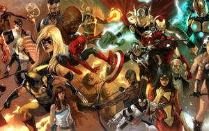 Các nhân vật siêu anh hùng Marvel trong một nền.