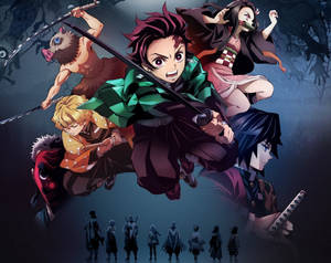 Hình nền Demon Slayer với Tanjiro cùng Nezuko và các Hashira.