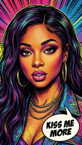 Doja Cat theo phong cách pop art truyện tranh với bong bóng hội thoại