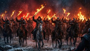 Các chiến binh Dothraki xông vào Đội quân của Thần Chết với những thanh kiếm rực lửa