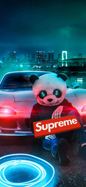 Red Supreme On Panda Backgaround — iPhone 12 Hình nền