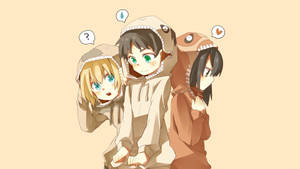 Eren Armin Và Mikasa Áo Hoodie Dễ Thương — Nhân vật Anime Hình nền