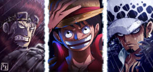 Eustass Kid, Law và Luffy mỉm cười — One piece máy tính Hình nền