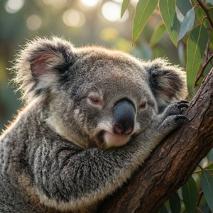 Cận cảnh đáng yêu của một chú gấu túi đang ngủ tại vườn thú Taronga Sydney trong ánh sáng ban mai dịu nhẹ. — Pixel Watch 3 Hình nền