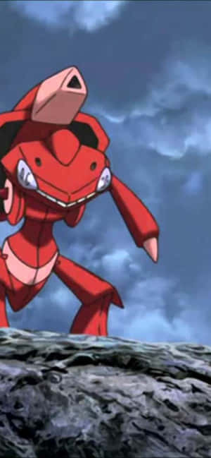 Genesect Đỏ Pokémon Đứng Trên Đá — Oppo Reno16 Hình nền