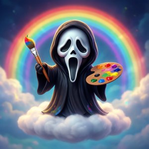 Ghostface trong vai một nghệ sĩ đang vẽ cầu vồng. — Tecno Phantom Hình nền